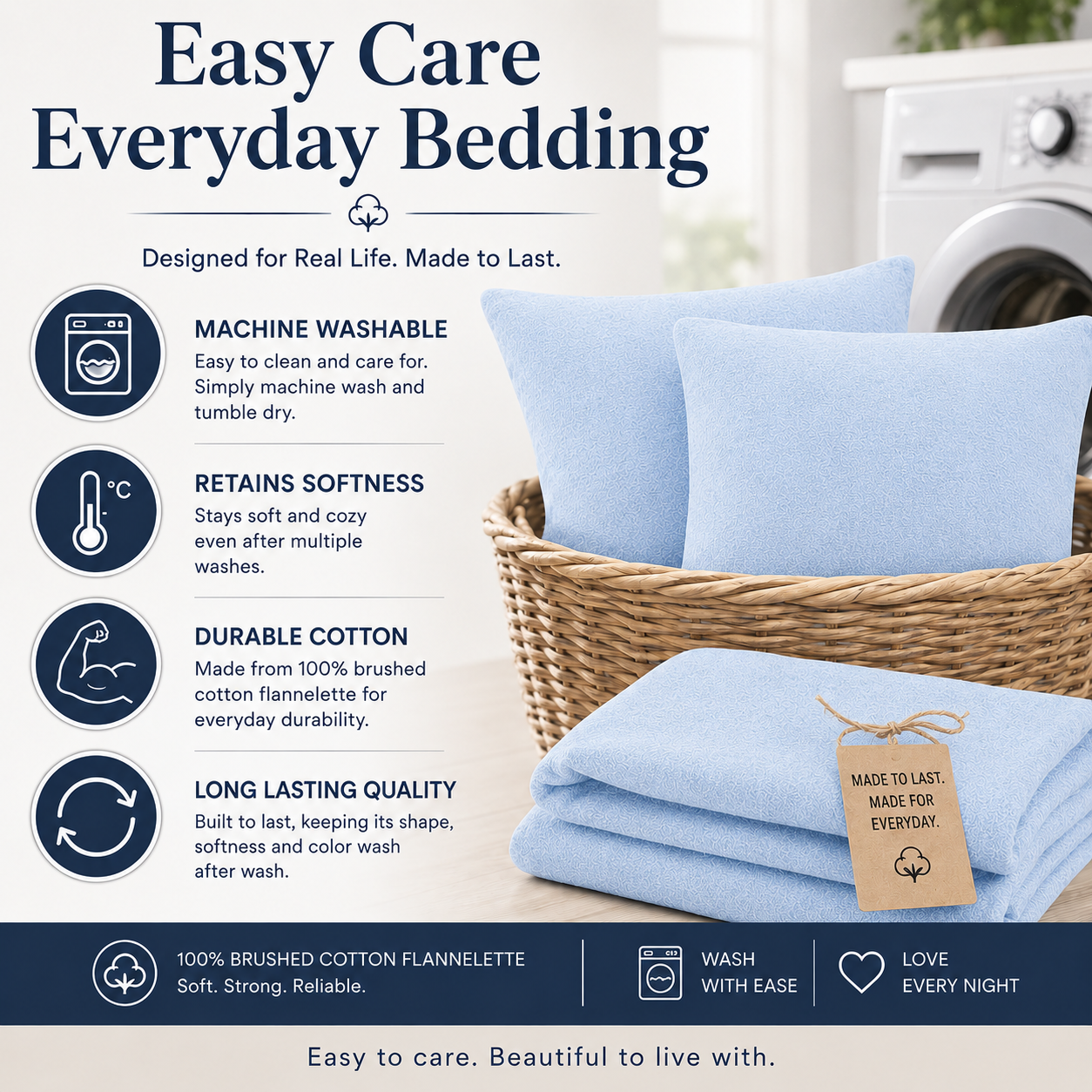 Flannelette Pillow Cases – 100% Brushed Cotton Soft Warm Bedding | Night Zone