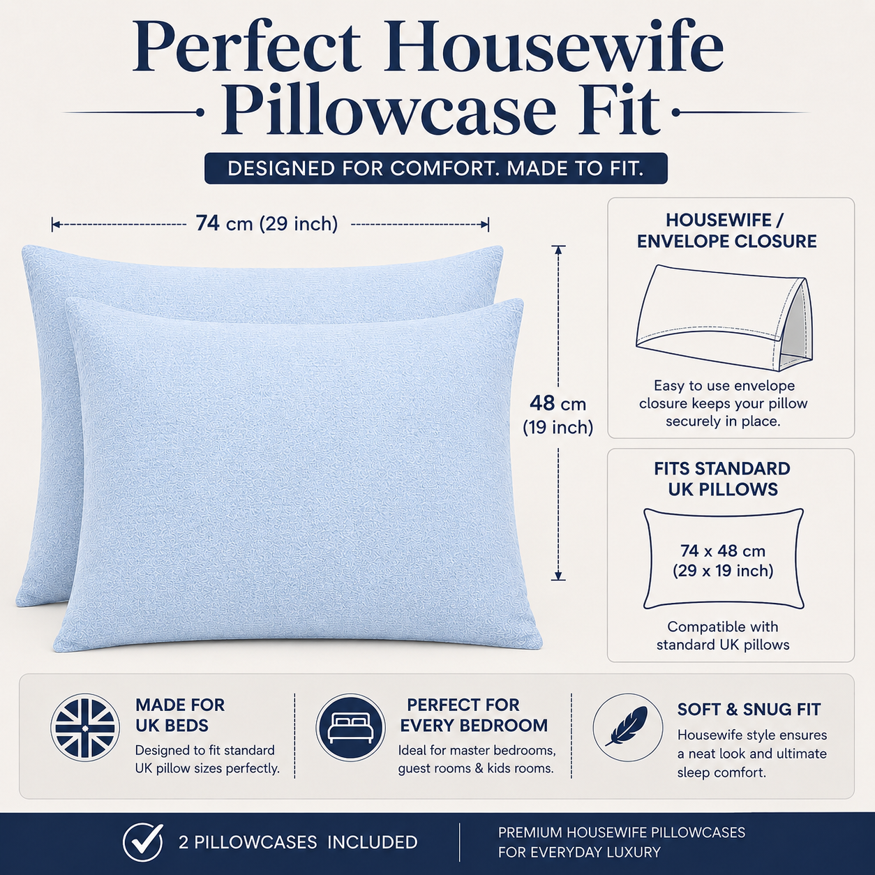Flannelette Pillow Cases – 100% Brushed Cotton Soft Warm Bedding | Night Zone
