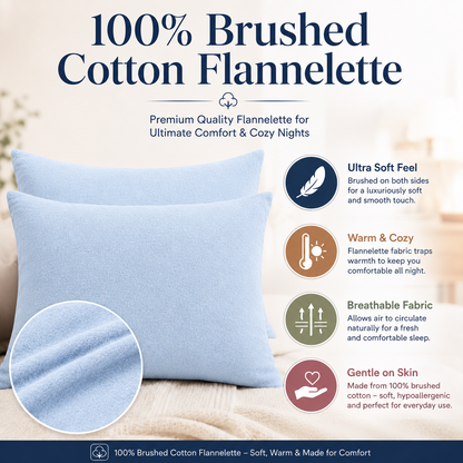 Flannelette Pillow Cases – 100% Brushed Cotton Soft Warm Bedding | Night Zone