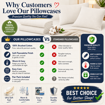 Flannelette Pillow Cases – 100% Brushed Cotton Soft Warm Bedding | Night Zone