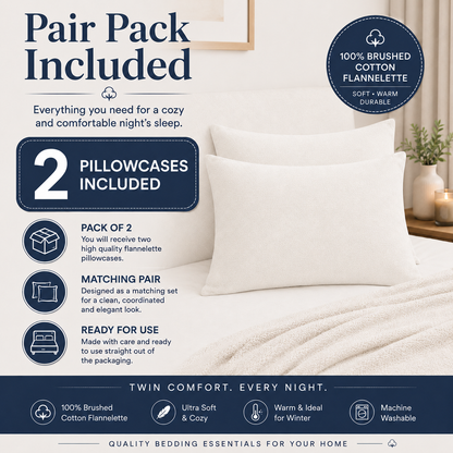 Flannelette Pillow Cases – 100% Brushed Cotton Soft Warm Bedding | Night Zone