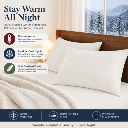 Flannelette Pillow Cases – 100% Brushed Cotton Soft Warm Bedding | Night Zone