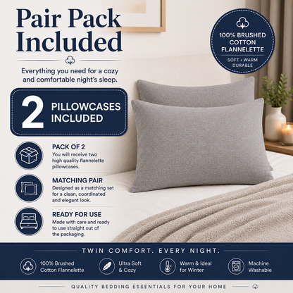 Flannelette Pillow Cases – 100% Brushed Cotton Soft Warm Bedding | Night Zone