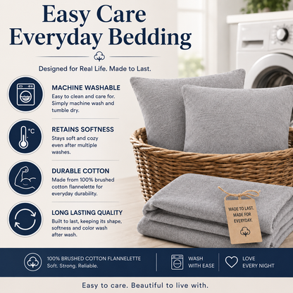 Flannelette Pillow Cases – 100% Brushed Cotton Soft Warm Bedding | Night Zone