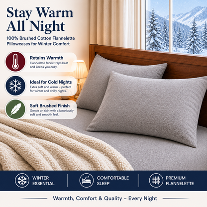 Flannelette Pillow Cases – 100% Brushed Cotton Soft Warm Bedding | Night Zone