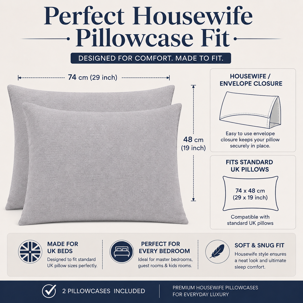 Flannelette Pillow Cases – 100% Brushed Cotton Soft Warm Bedding | Night Zone