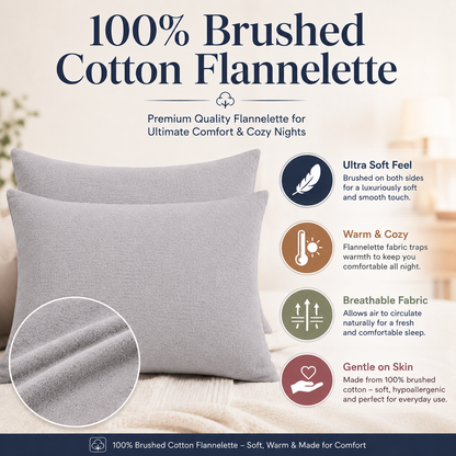 Flannelette Pillow Cases – 100% Brushed Cotton Soft Warm Bedding | Night Zone