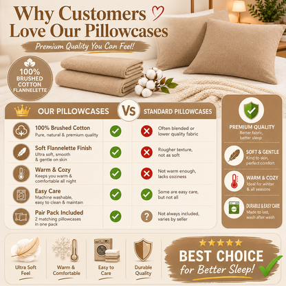 Flannelette Pillow Cases – 100% Brushed Cotton Soft Warm Bedding | Night Zone