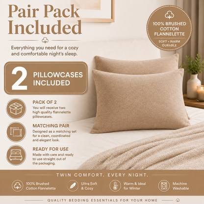 Flannelette Pillow Cases – 100% Brushed Cotton Soft Warm Bedding | Night Zone
