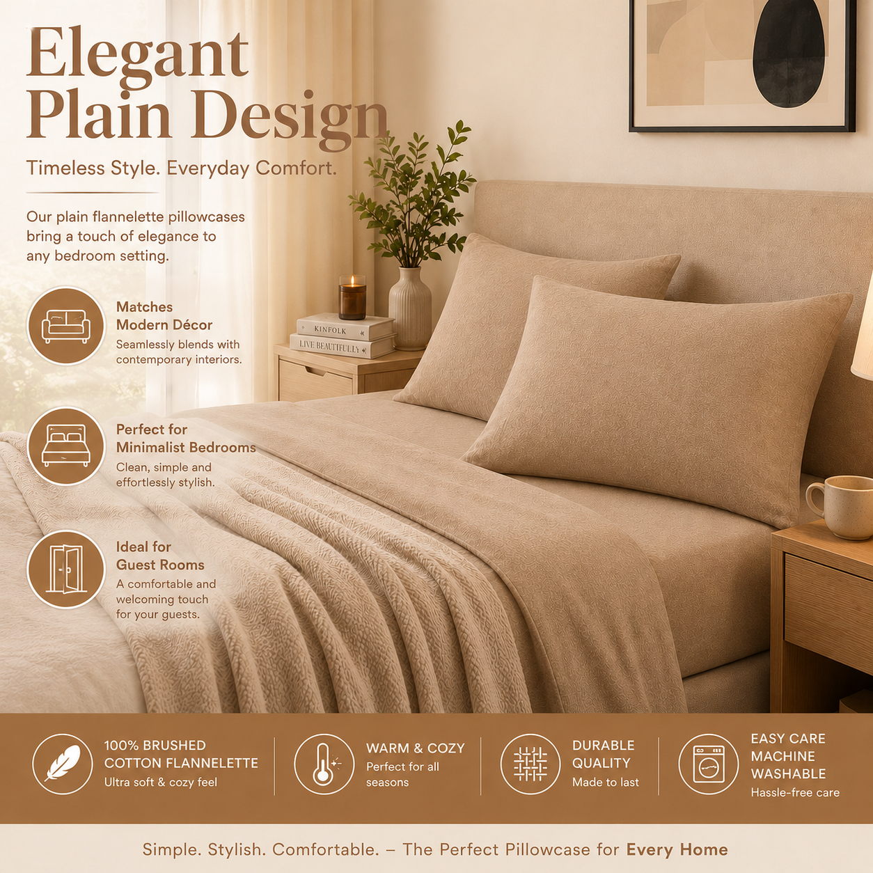 Flannelette Pillow Cases – 100% Brushed Cotton Soft Warm Bedding | Night Zone