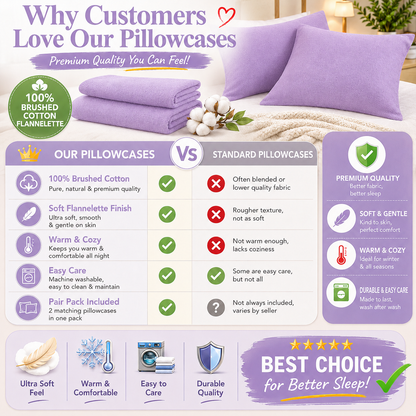 Flannelette Pillow Cases – 100% Brushed Cotton Soft Warm Bedding | Night Zone