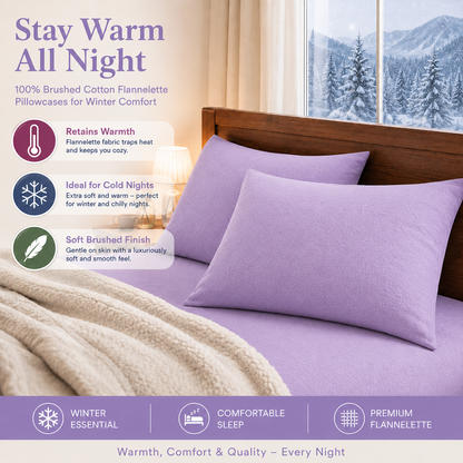 Flannelette Pillow Cases – 100% Brushed Cotton Soft Warm Bedding | Night Zone