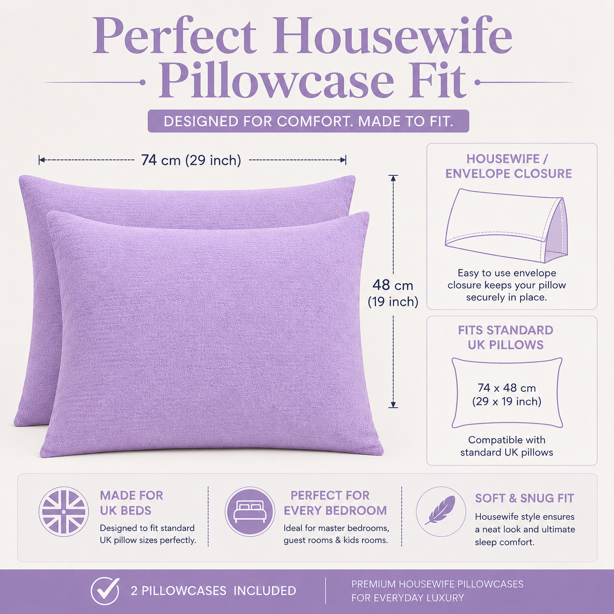 Flannelette Pillow Cases – 100% Brushed Cotton Soft Warm Bedding | Night Zone