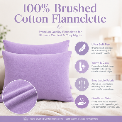 Flannelette Pillow Cases – 100% Brushed Cotton Soft Warm Bedding | Night Zone
