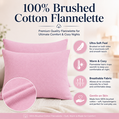 Flannelette Pillow Cases – 100% Brushed Cotton Soft Warm Bedding | Night Zone