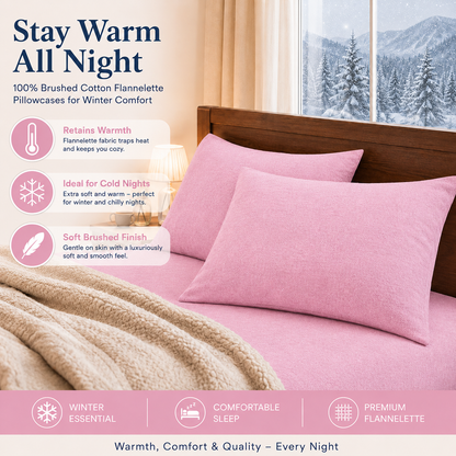 Flannelette Pillow Cases – 100% Brushed Cotton Soft Warm Bedding | Night Zone