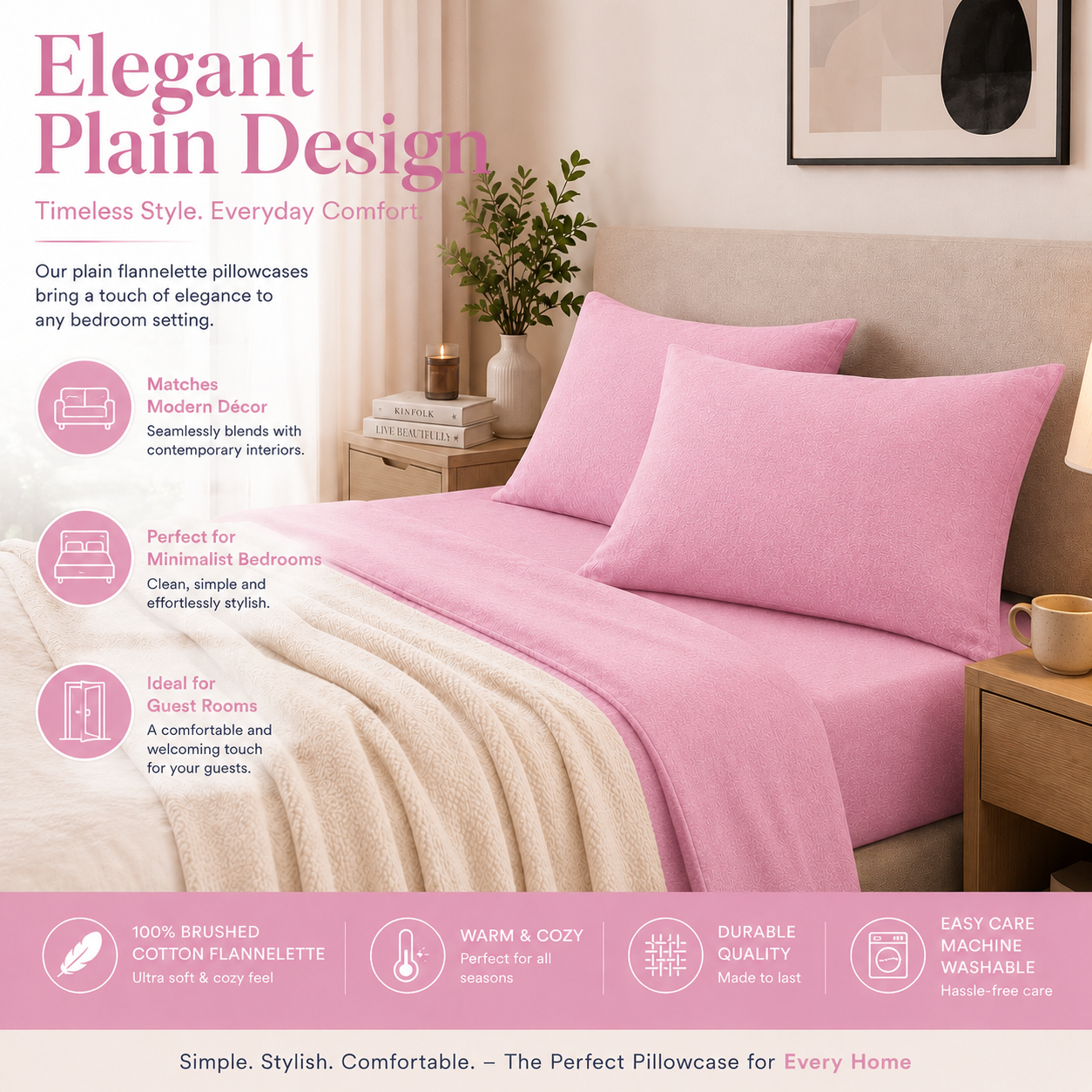 Flannelette Pillow Cases – 100% Brushed Cotton Soft Warm Bedding | Night Zone