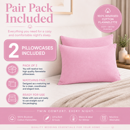 Flannelette Pillow Cases – 100% Brushed Cotton Soft Warm Bedding | Night Zone