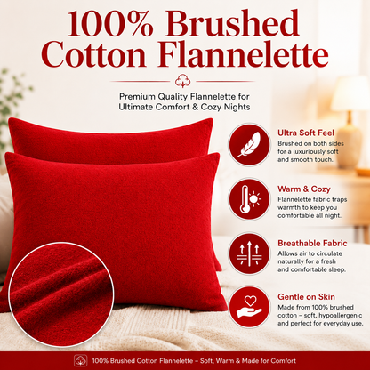 Flannelette Pillow Cases – 100% Brushed Cotton Soft Warm Bedding | Night Zone