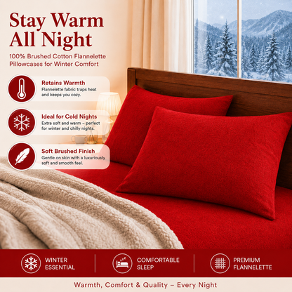 Flannelette Pillow Cases – 100% Brushed Cotton Soft Warm Bedding | Night Zone