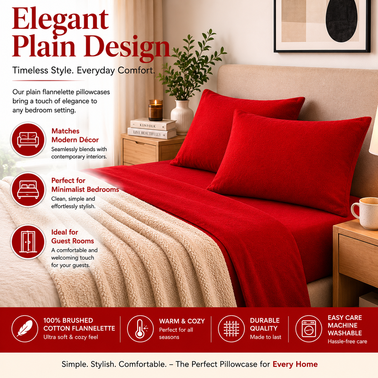 Flannelette Pillow Cases – 100% Brushed Cotton Soft Warm Bedding | Night Zone