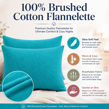 Flannelette Pillow Cases – 100% Brushed Cotton Soft Warm Bedding | Night Zone