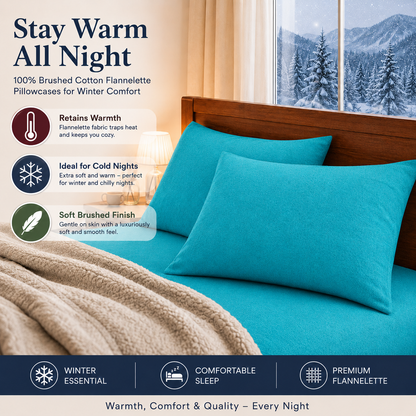 Flannelette Pillow Cases – 100% Brushed Cotton Soft Warm Bedding | Night Zone