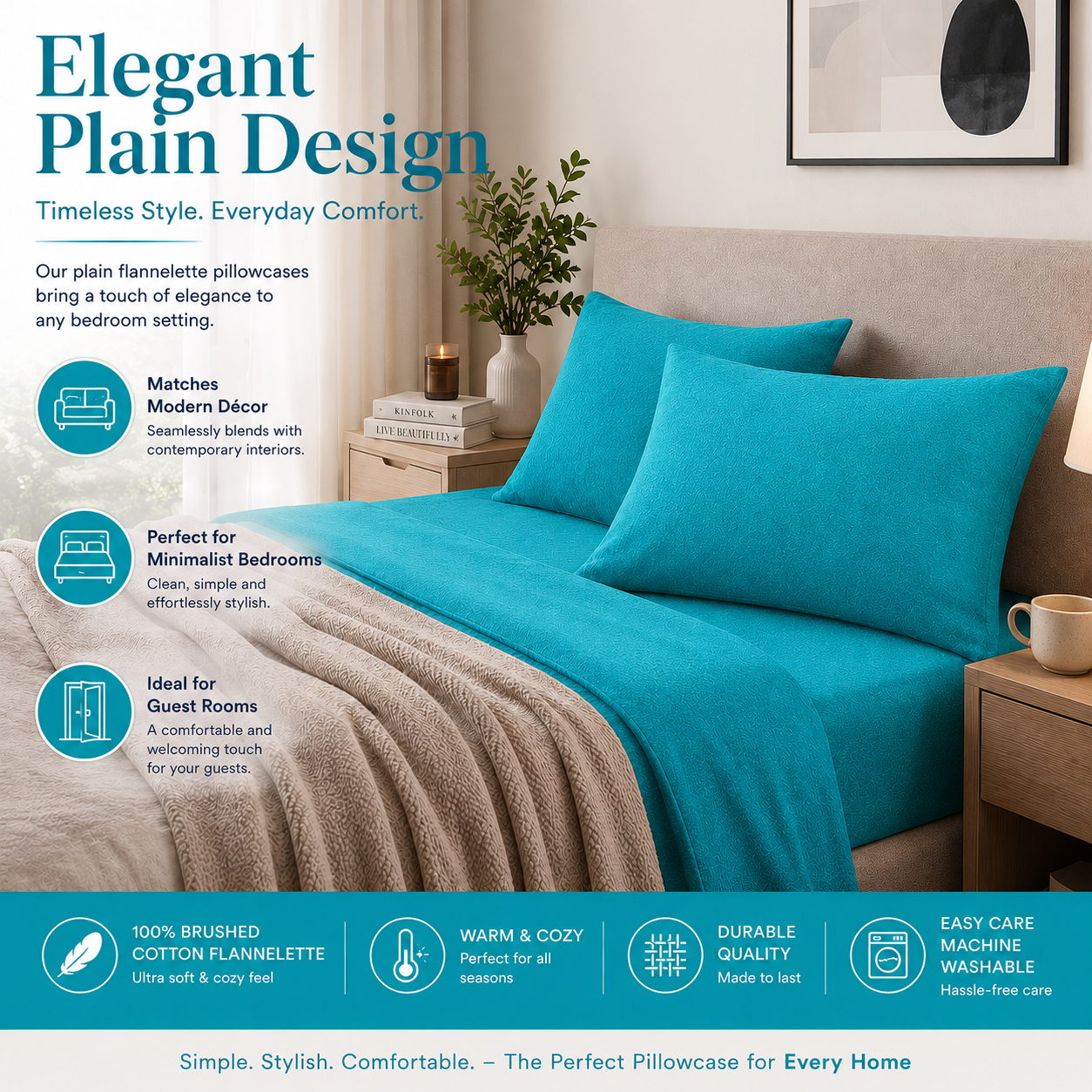 Flannelette Pillow Cases – 100% Brushed Cotton Soft Warm Bedding | Night Zone