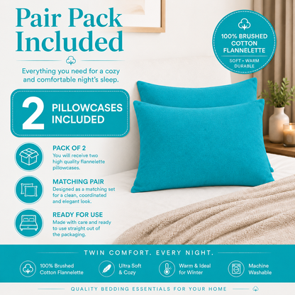Flannelette Pillow Cases – 100% Brushed Cotton Soft Warm Bedding | Night Zone