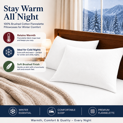 Flannelette Pillow Cases – 100% Brushed Cotton Soft Warm Bedding | Night Zone