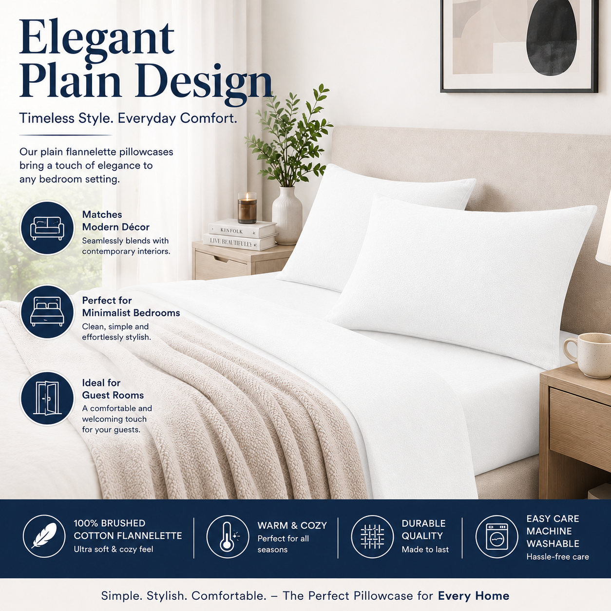 Flannelette Pillow Cases – 100% Brushed Cotton Soft Warm Bedding | Night Zone