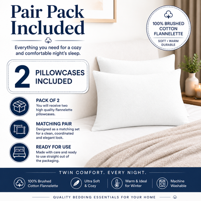 Flannelette Pillow Cases – 100% Brushed Cotton Soft Warm Bedding | Night Zone