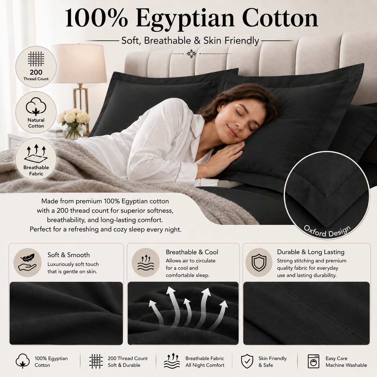 200 Thread Count Egyptian Cotton Pillowcases Pair – Hotel Quality Bedding | Night Zone