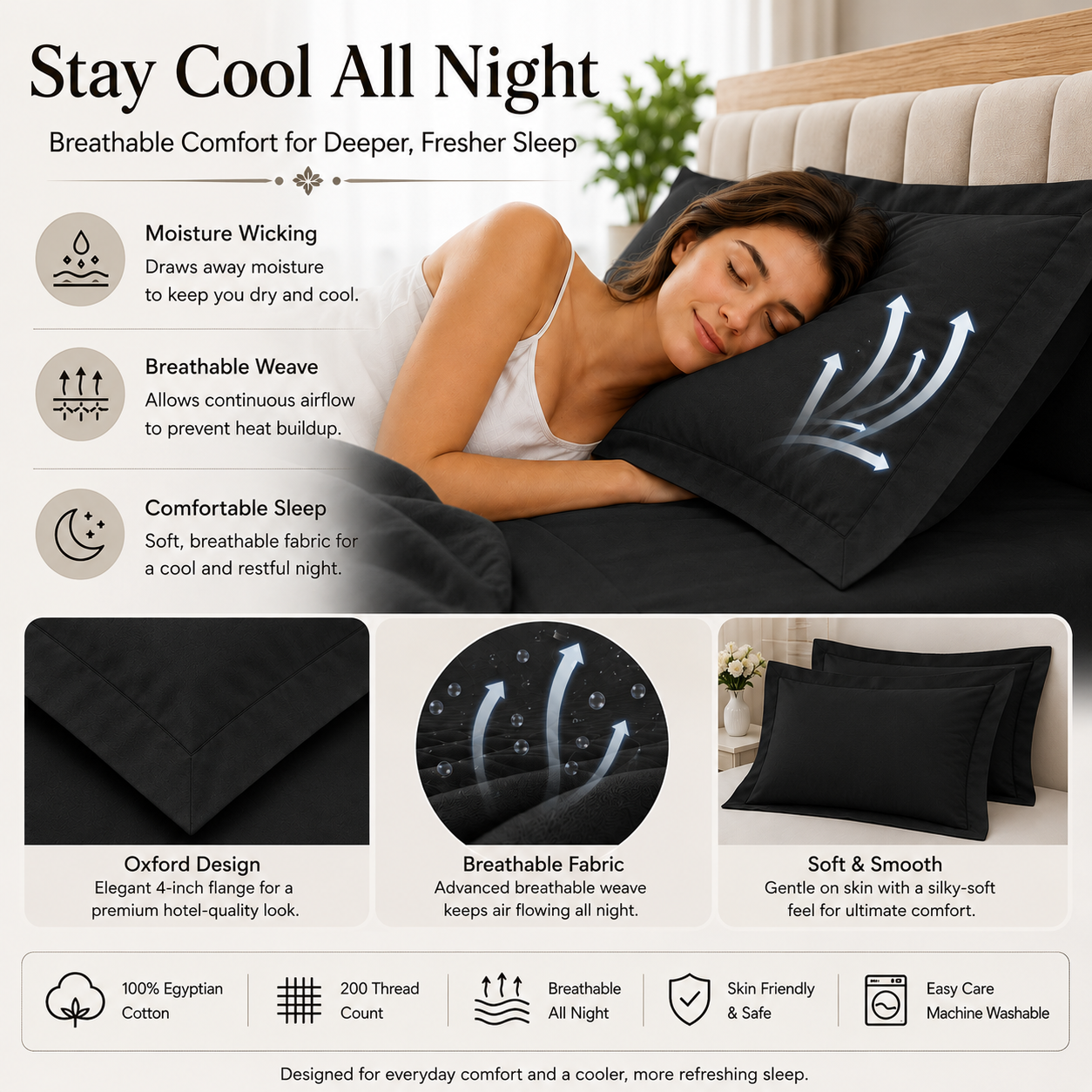 200 Thread Count Egyptian Cotton Pillowcases Pair – Hotel Quality Bedding | Night Zone