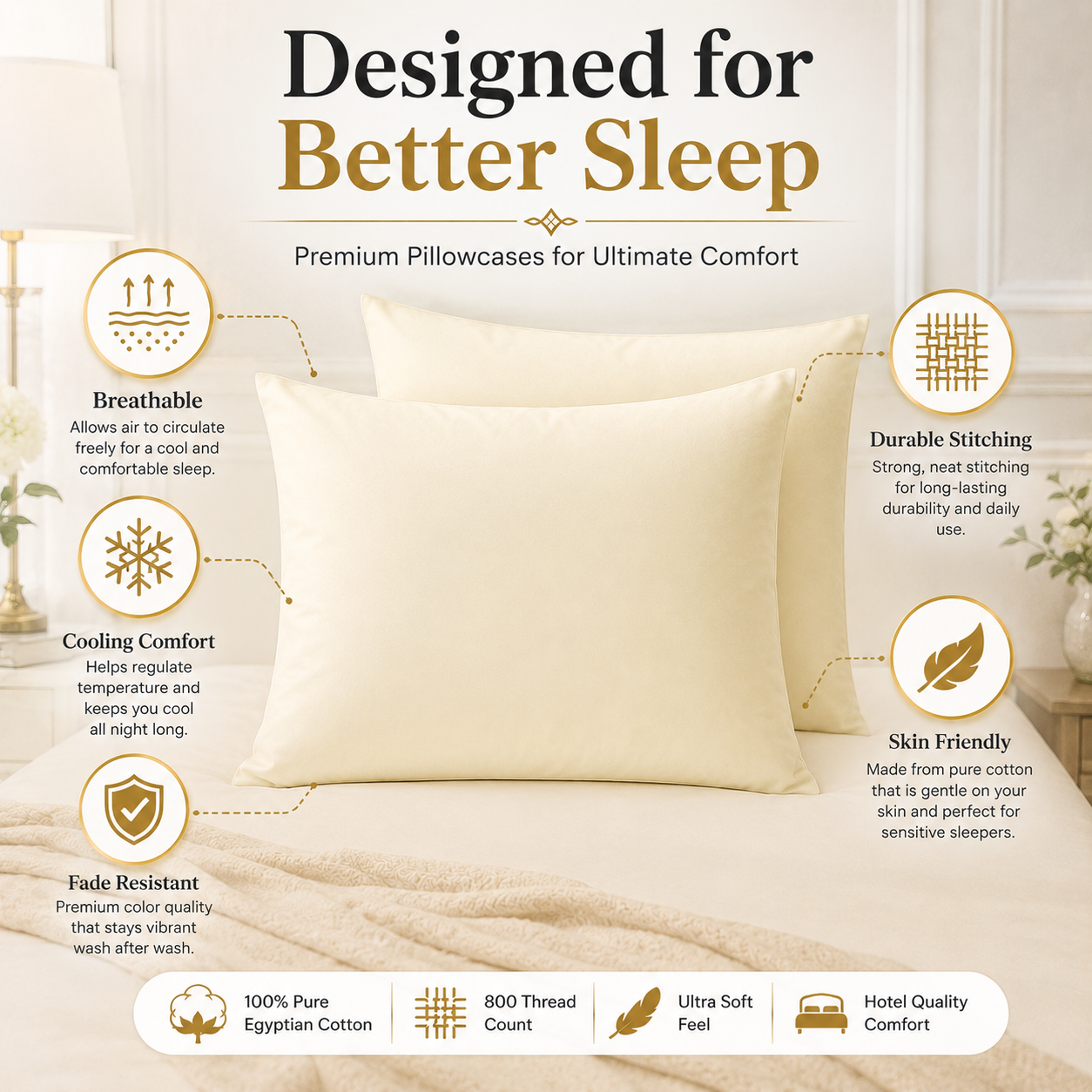 800 Thread Count Egyptian Cotton Pillow Cases – Luxury Hotel Quality Bedding | Night Zone