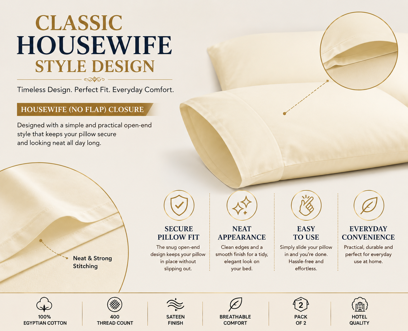 400 Thread Count Egyptian Cotton Pillow Case – Luxury Hotel Quality Bedding | Night Zone