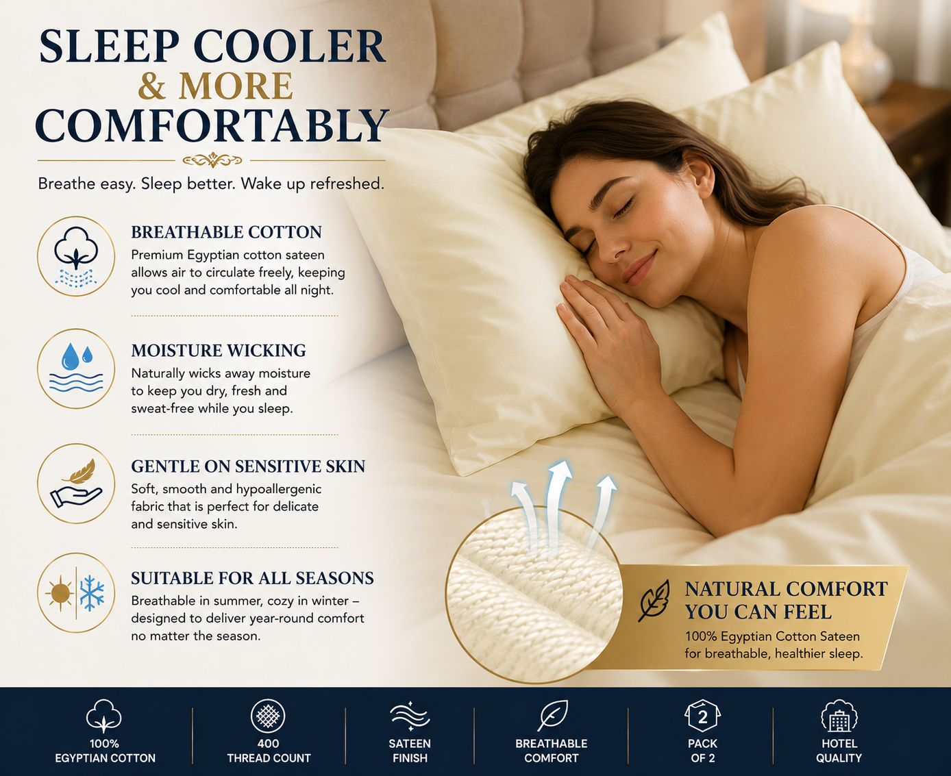 400 Thread Count Egyptian Cotton Pillow Case – Luxury Hotel Quality Bedding | Night Zone