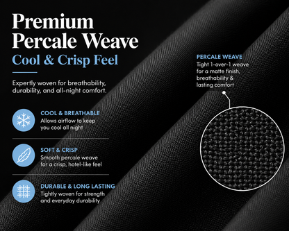 180 Thread Count Percale Pillow Cases Pair – Luxury Easy Care Bedding | Night Zone