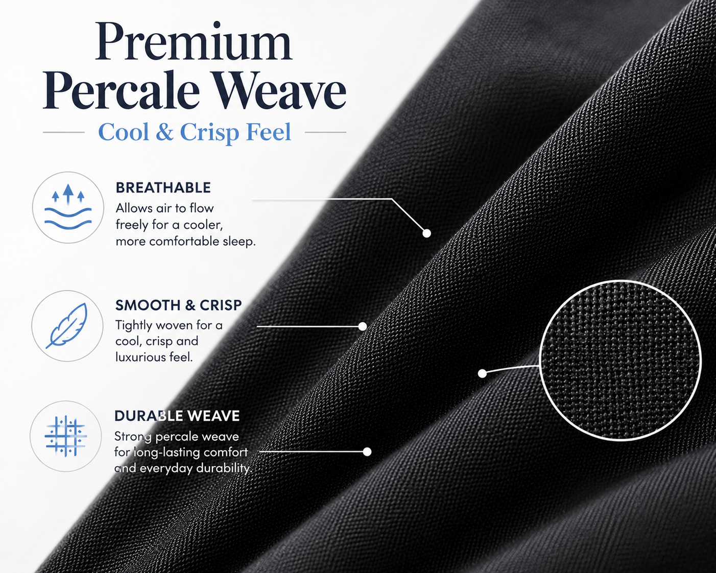 180 Thread Count Percale Pillow Cases Pair – Luxury Easy Care Bedding | Night Zone