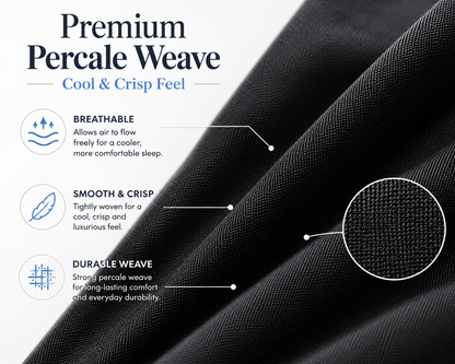 180 Thread Count Percale Pillow Cases Pair – Luxury Easy Care Bedding | Night Zone