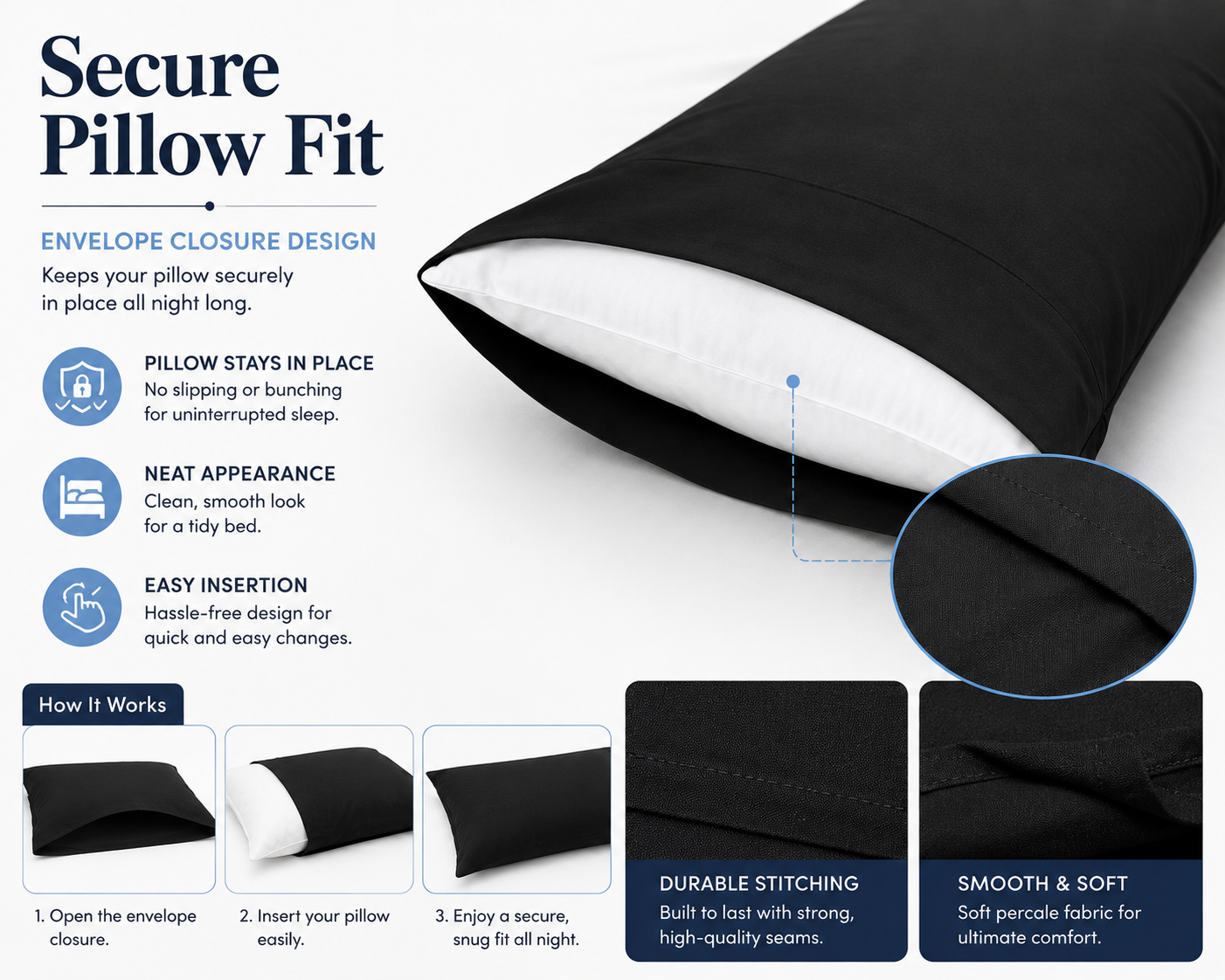 180 Thread Count Percale Pillow Cases Pair – Luxury Easy Care Bedding | Night Zone