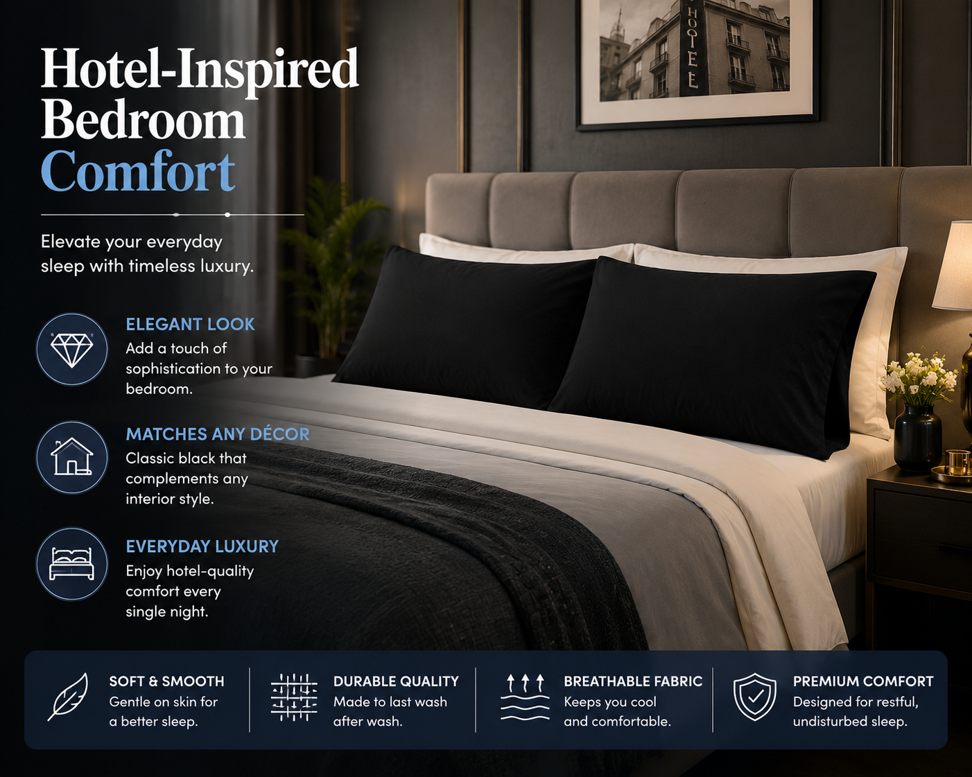 180 Thread Count Percale Pillow Cases Pair – Luxury Easy Care Bedding | Night Zone