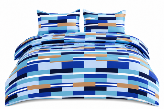 Max Blocks Blue Reversible Duvet Cover Set – Geometric Easy Care Bedding | Night Zone
