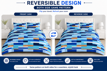 Max Blocks Blue Reversible Duvet Cover Set – Geometric Easy Care Bedding | Night Zone