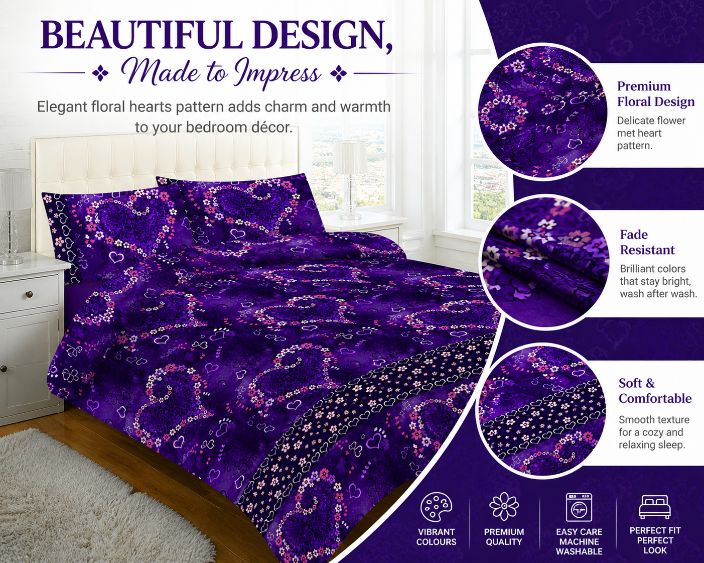 Jasmine Floral Duvet Cover Set – Soft Easy Care Printed Bedding | Night Zone