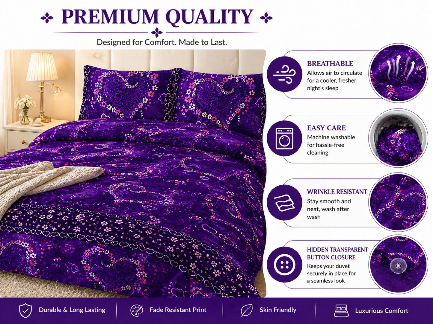 Jasmine Floral Duvet Cover Set – Soft Easy Care Printed Bedding | Night Zone