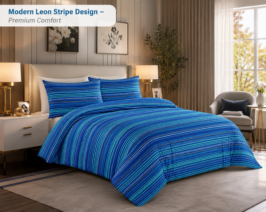Leon Stripe Lines Reversible Duvet Cover Set – Modern Easy Care Bedding | Night Zone