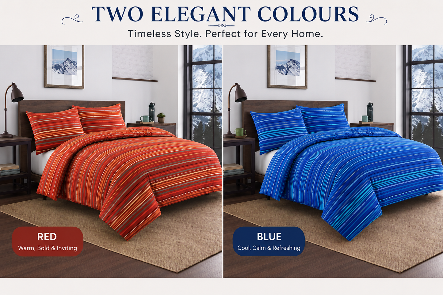 Leon Stripe Lines Reversible Duvet Cover Set – Modern Easy Care Bedding | Night Zone