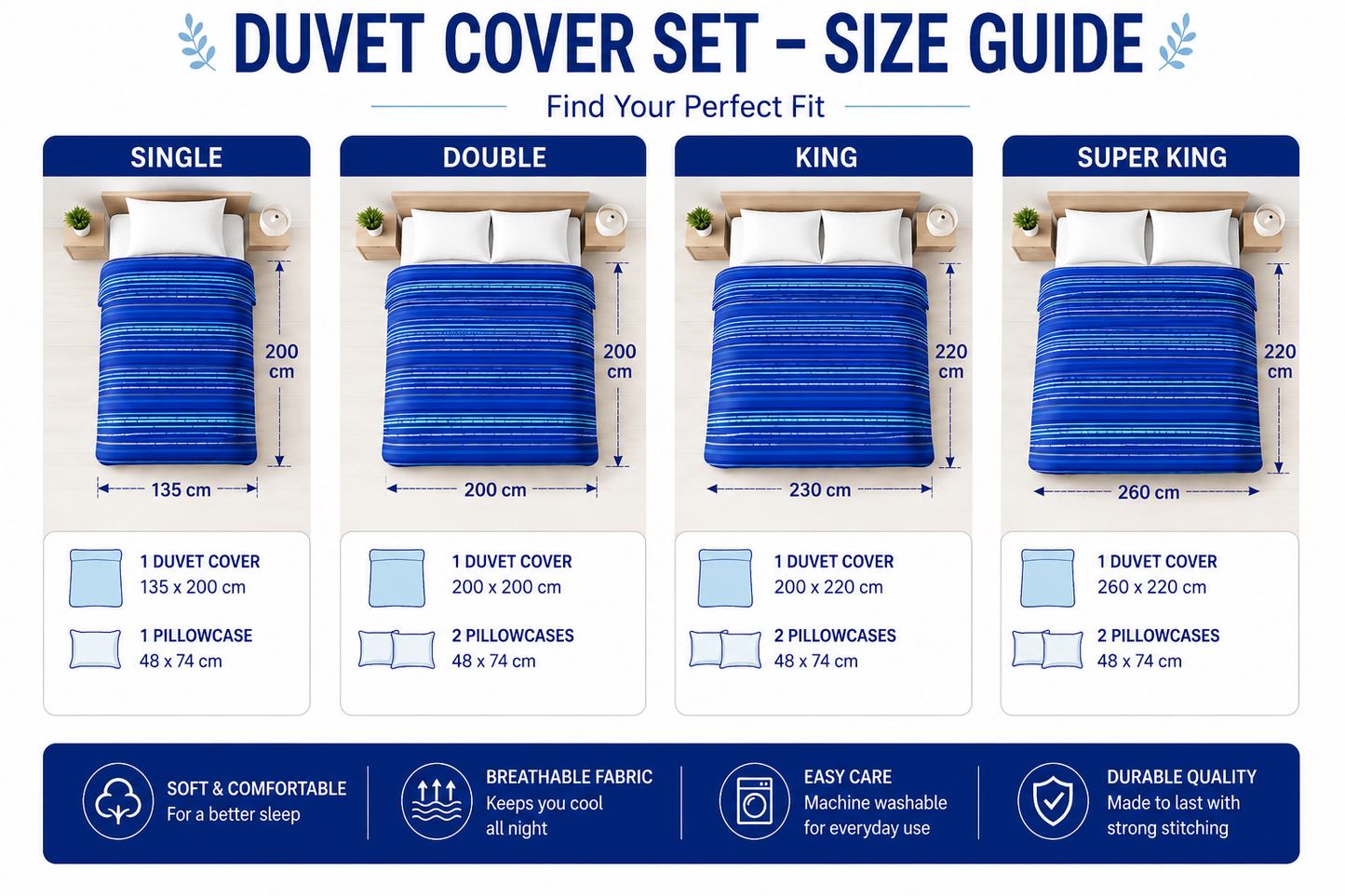 Leon Stripe Lines Reversible Duvet Cover Set – Modern Easy Care Bedding | Night Zone