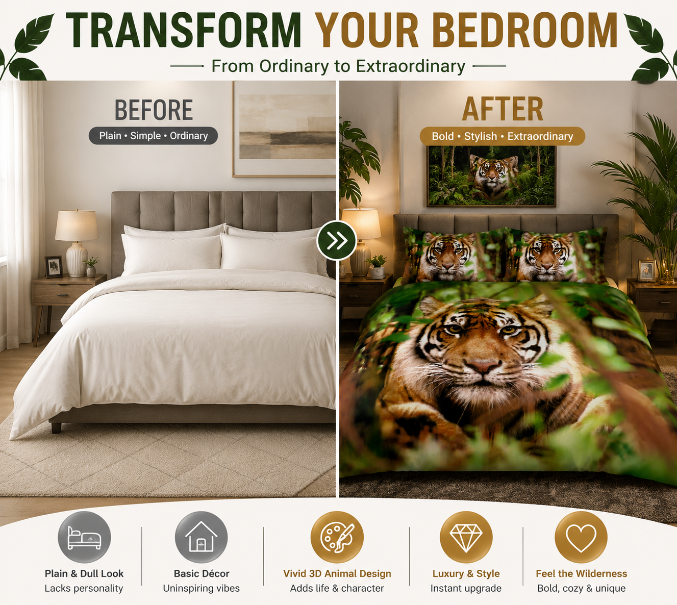 3D Animal Effect Duvet Cover Set – Animal Print Polycotton Bedding | Night Zone